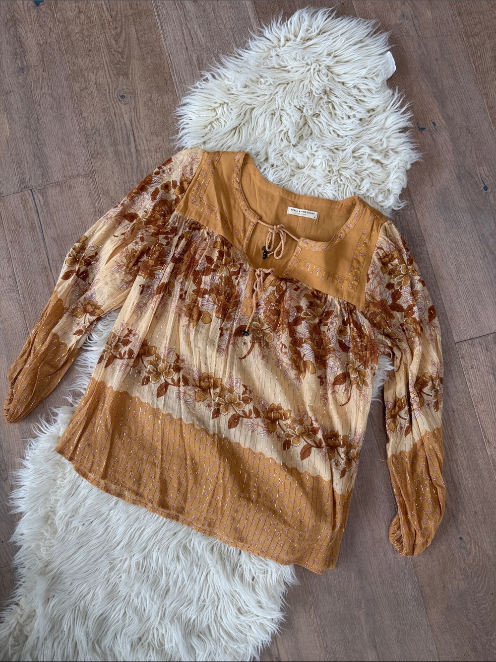 Spell Mustard Floral Boho Peasant Blouse